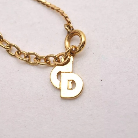Christian Dior Gold Tone Chain Rhinestone Pendant Necklace 💜 - Picture 10 of 15